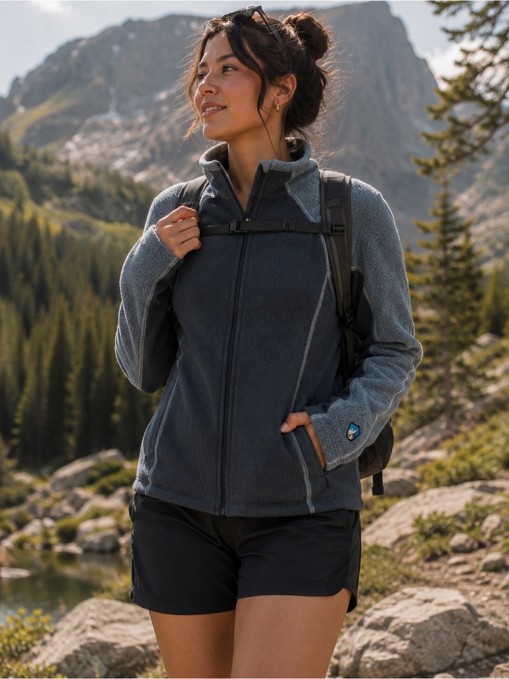 Kuhl Women's Gray Blue Full Zip Fleece Jacket Medium Outdoor Hiking Sweater